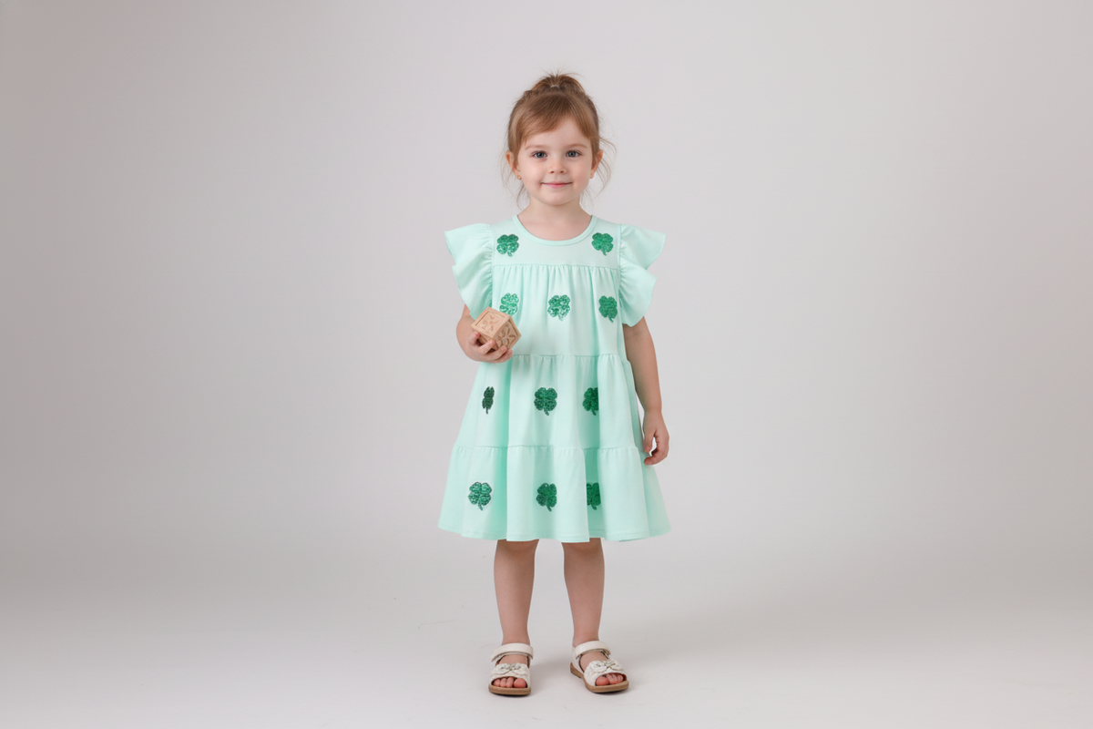 Mint clover sequin ruffle tiered dress