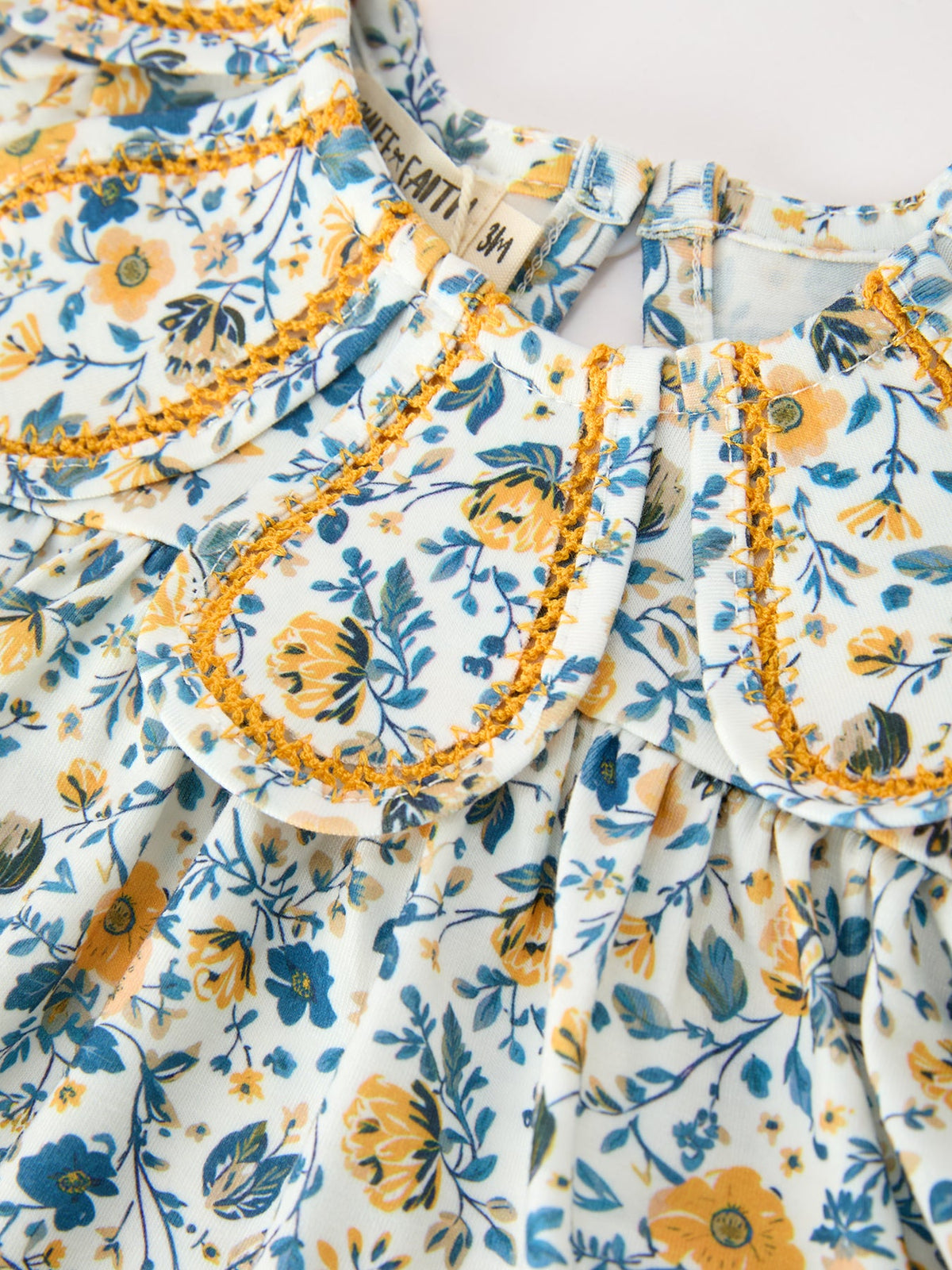 Floral Girls Outfit Set Yellow Puff Sleeve Top Bloomers Set