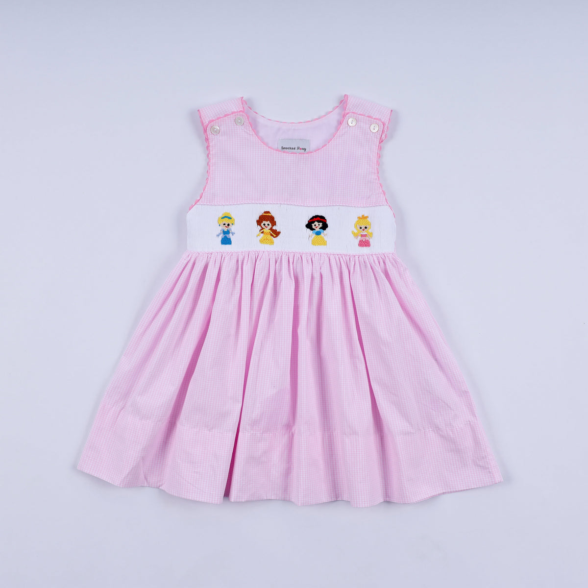 Pink princess hand smocked plaid dress