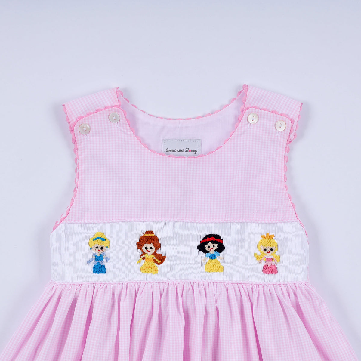 Pink princess hand smocked plaid dress