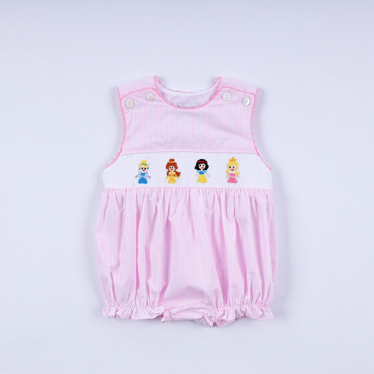 Pink princess hand smocked plaid bubble