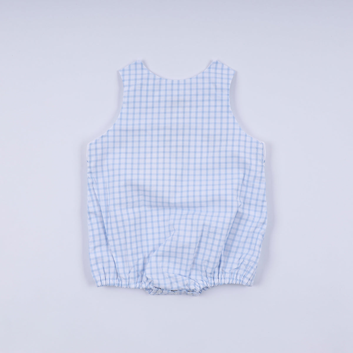 Blue character hand smocked gingham bubble