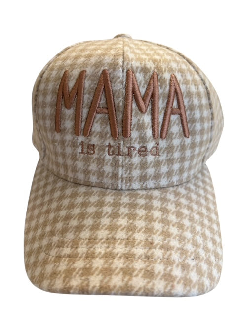 “MAMA is Tired” Embroidered Women’s Hat – Houndstooth Adjustable Mom Cap