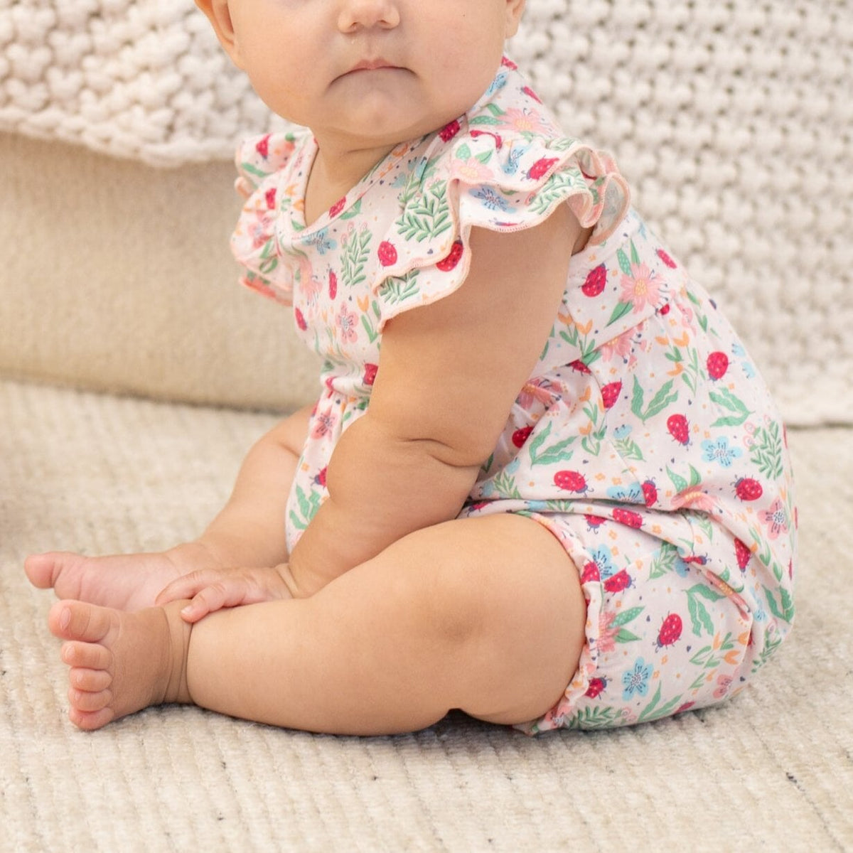 Ladybug Flower Garden Ruffle Romper